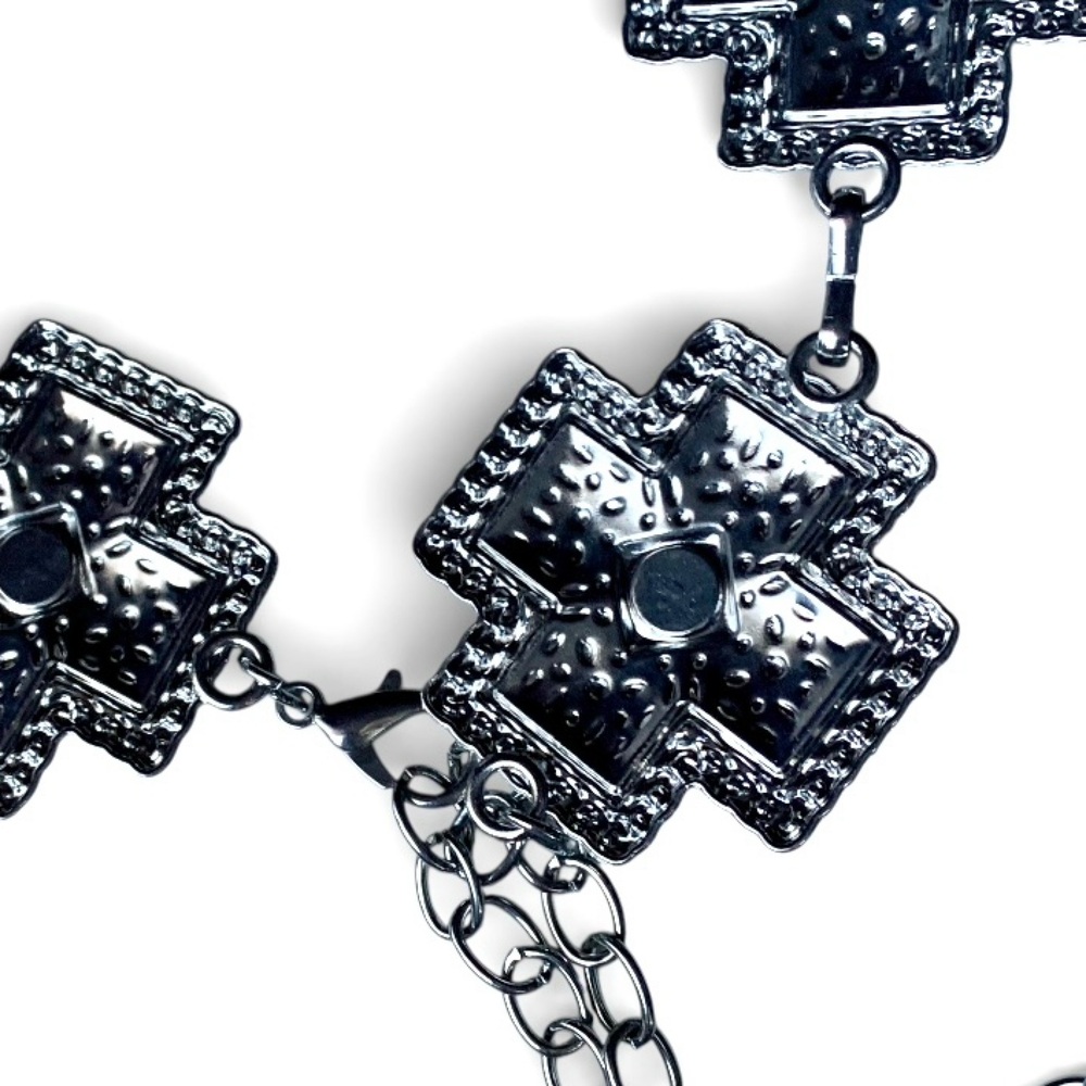 Western Style Cross Shaped Concho Faux Turquoise Adjustable Woman’s Chain Belt - Picture 6 of 6